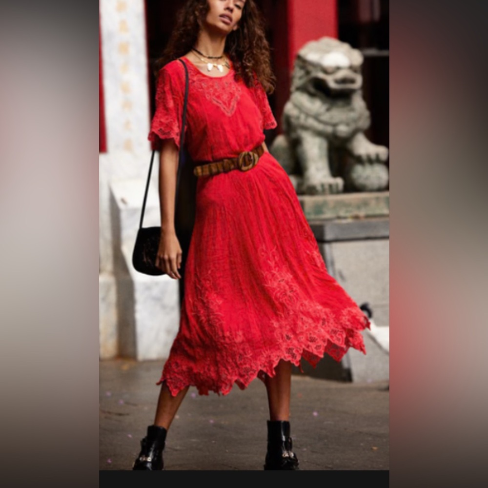 CU red roses for a blue lady dress